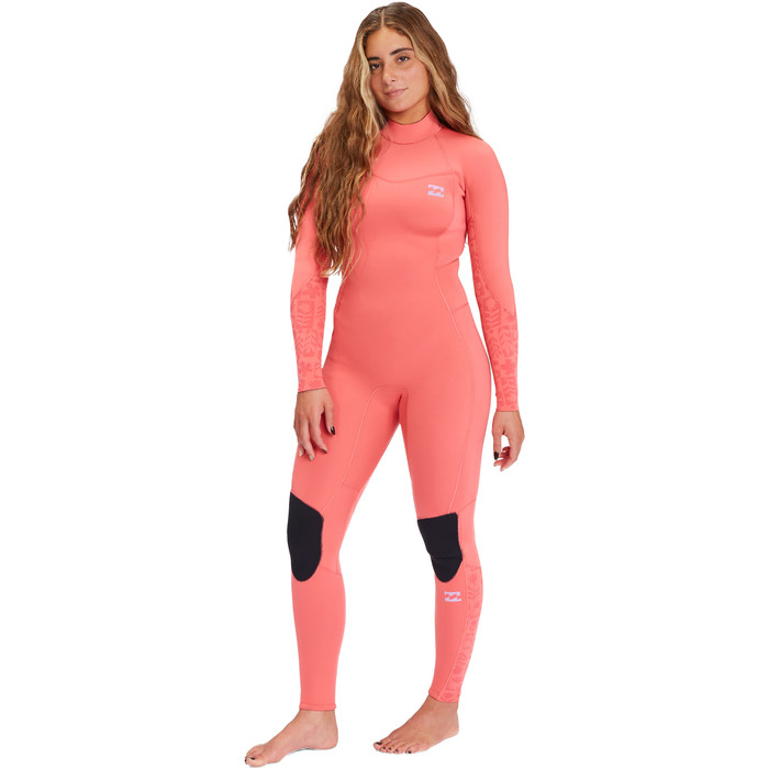 2022 Billabong Womens Synergy 4/3mm Back Zip Wetsuit F44F38 - Vintage Coral